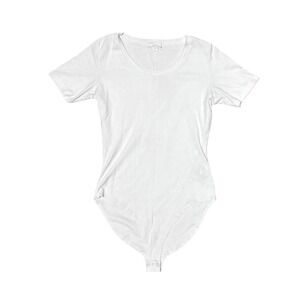 COS Womens White Short Sleeve Scoop Neck Snap Crotch Bodysuit Medium